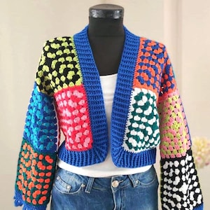 Crochet Cardigan, Granny Square Colorful Cardigan, Handmade Cardigan, Crochet Crop Cardigan, Granny Top, Unique Cardigan