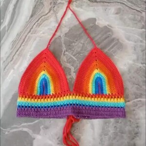 Handmade Rainbow Crochet Crop Top: LGBTQ Pride Month, 100% Cotton