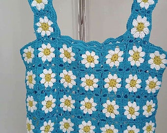 Handmade Crochet Granny Square Crop Top: Daisy Floral Blouse