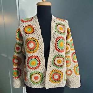Crochet Cardigan, Granny Square Cardigan, Crochet Jacket, Boho Coat, Patchwork Cardigan, Mother&#39;s Day Gift