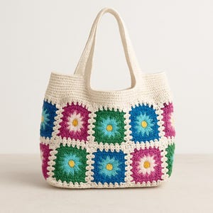 Handmade Crochet Granny Square Bag: Boho Knit Tote