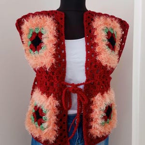 Handmade Crochet Granny Square Vest: Chunky Afghan Sweater