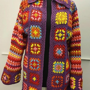Granny Square Crochet Cardigan: Handmade Boho Festival Jacket