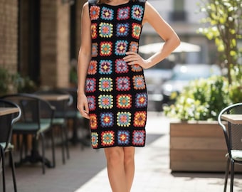Granny Square Crochet Dress: Colorful Handmade Boho Summer Dress