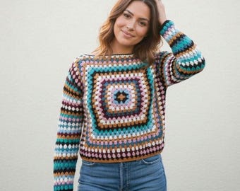 90 Handknit for the Limited Medium Colorful Pullover Sweater