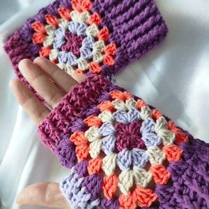 Granny Square Crochet Fingerless Gloves: Colorful Boho Hand Warmers
