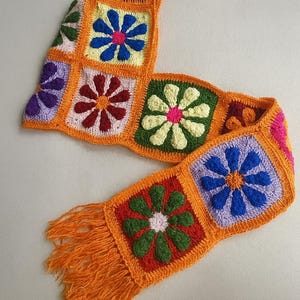 Colorful Crochet Balaclava Scarf, Handmade Daisy Flower Hood, CrochetSevdamm Style Balaclava, Floral Scoodie Hooded Scarf