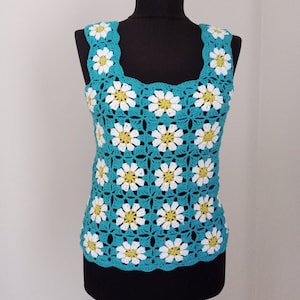 Crochet Granny Square Floral Top: Handmade Colorful Festival Blouse