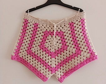 Handmade Crochet Granny Square Shorts: Boho Beachwear