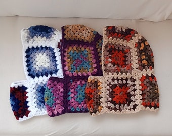 Colorful Knit Balaclava, 3 Different Colors Balaclava, Crochet Winter Balaclava, Granny Square Balaclava, Knitted Ski Mask, Unisex Balaclava