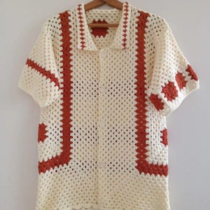 Hand Knit Crochet Shirt, Vintage Shirt Unisex Shirt ,Crochet Shirt for Women, Crochet Shirt for Men , Summer Shirt