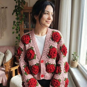 Red Flower Cardigan - Etsy