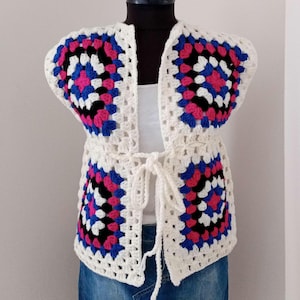 Handmade Crochet Granny Square Vest: Colorful Afghan Sweater Vest