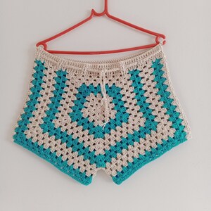 Crochet Shorts, Granny Square Colorful Shorts, Handmade Summer Shorts, Shorts for Women, Blue Shorts, Boho Hippie Shorts , Women's Shorts