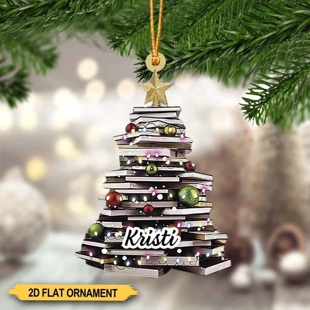 Personalized Stack Books Christmas Ornament, Book Lover Christmas