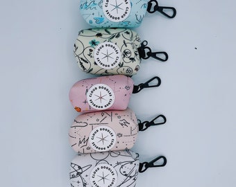 CLOUD DOODLES poop bag holders|pet waste bag|dog bag dispenser|blue, white, beige, green, pink pattern|cute dog accessories|original designs
