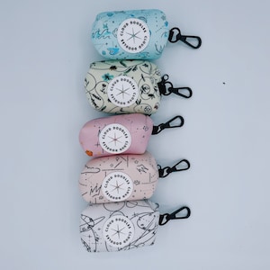 CLOUD DOODLES poop bag holders|pet waste bag|dog bag dispenser|blue, white, beige, green, pink pattern|cute dog accessories|original designs