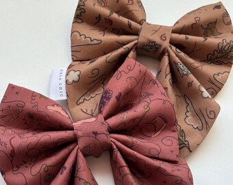 Handmade Autumn Pet Bow: Burgundy, Mocha, Leaves & Grapes