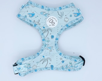SEAS THE DAY dog harness| no pull mesh harness| soft| durable| adjustable| blue walking accessories|ocean pattern|xxs for cats and chihuahua