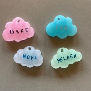RESIN PET TAG cloud shaped | resin art| dog & cat tag| personalized| custom id dog tag| pet charm for collar | pastels and glitter