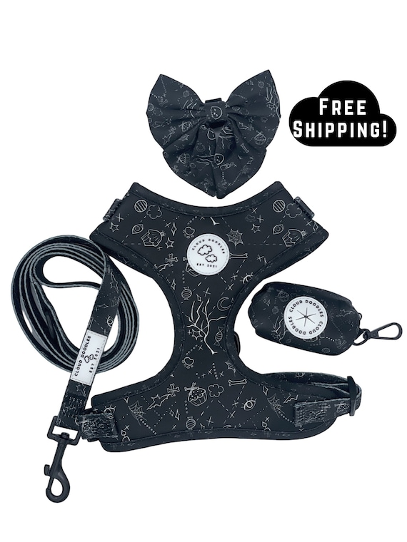 PAWTY AFTER DARK Dog Harness Set: Black Halloween Design
