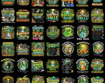 Plus de 40 chutes d'eau sublimation png, école biblique de vacances, 2026, camp d'été d'église, conception de t-shirt chrétien, Psaume 103:22 VBS