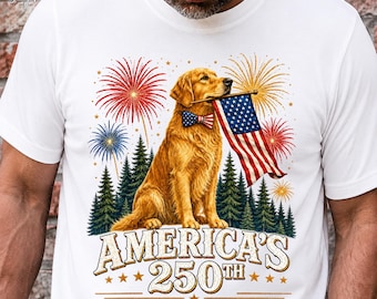 Golden Retriever Patriotic PNG, Dog With American Flag, USA 250th Birthday Design, 1776 2026 Fourth of July PNG