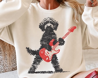 Black Dog With Guitar PNG, Music Lover Dog Sublimation, Cute Rocking Doodle Clipart