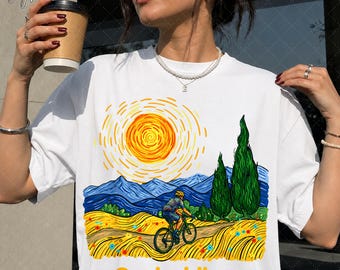 Gogh Riding Png, Starry Night Cyclist, Art Inspired Bicycle Shirt Design