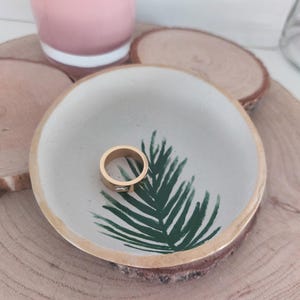Handmade Clay Ring Dish: Leaf Design, Gold Rim - Personalized Option