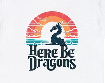 Here Be Dragons Vintage DnD Gaming T-Shirt, Dungeons and Dragons Tee, Dragon Graphic Tee, Fantasy TTRPG Shirt, Dungeon Master