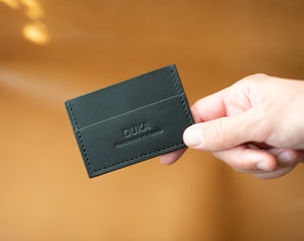 Handmade Leather Card Holder, Mini Wallet, Minimalist Small Black Wallet