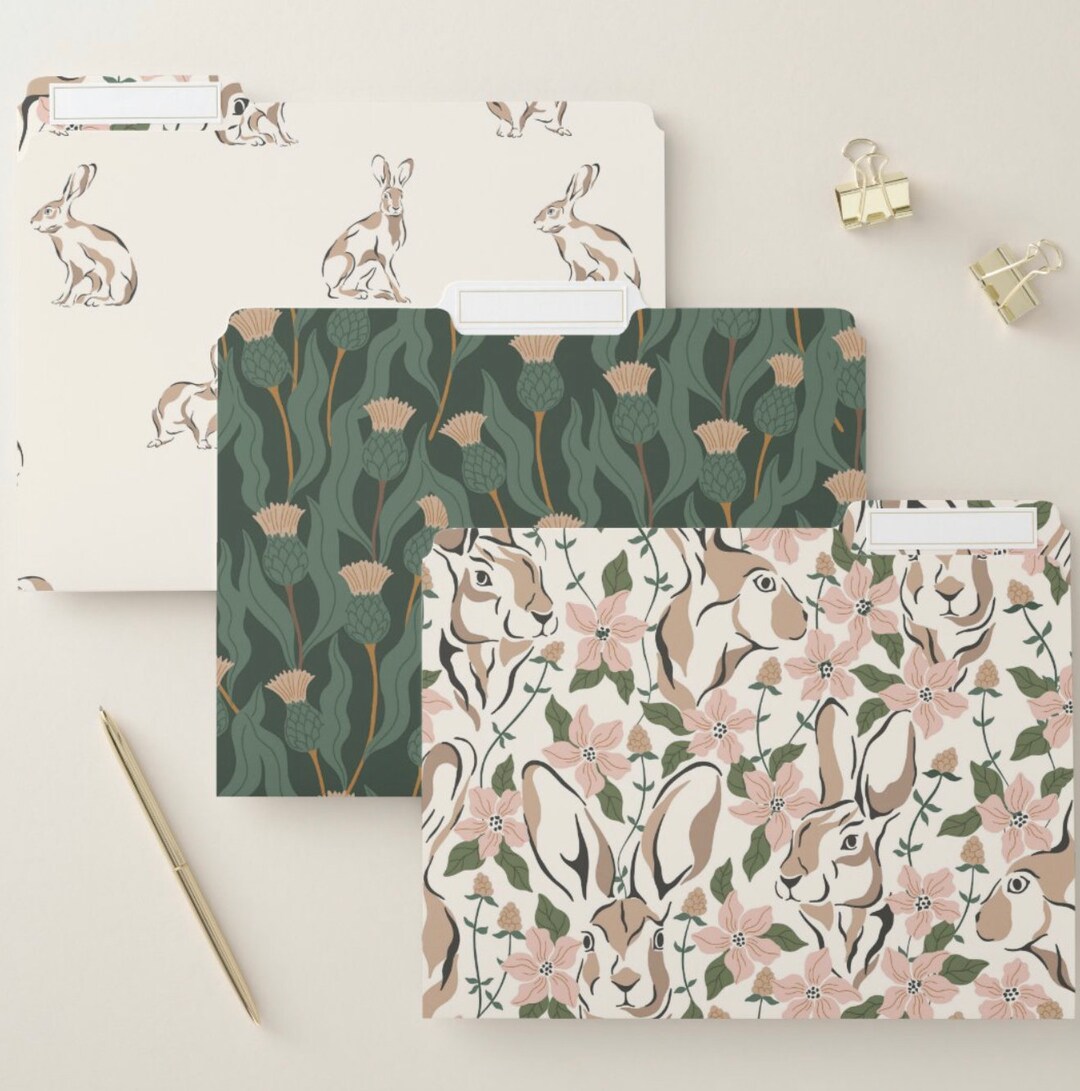 Minimalist Elegant File Folder Set THREE 8.5 X 11 Folders Neutral Home Office Decoration