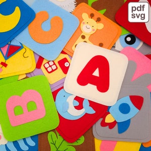 Motif Alphabet en feutre PDF et SVG, motif de cartes ABC Montessori, lettres en feutre sans couture pour tout-petit.