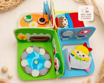 3D Felt Dollhouse Quiet Book Pattern, Interactive Busy Book Sewing (PDF, SVG)