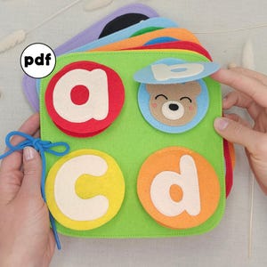 Libro silencioso del alfabeto (PDF y patrón SVG): libro de fieltro para aprender a combinar y colorear animales