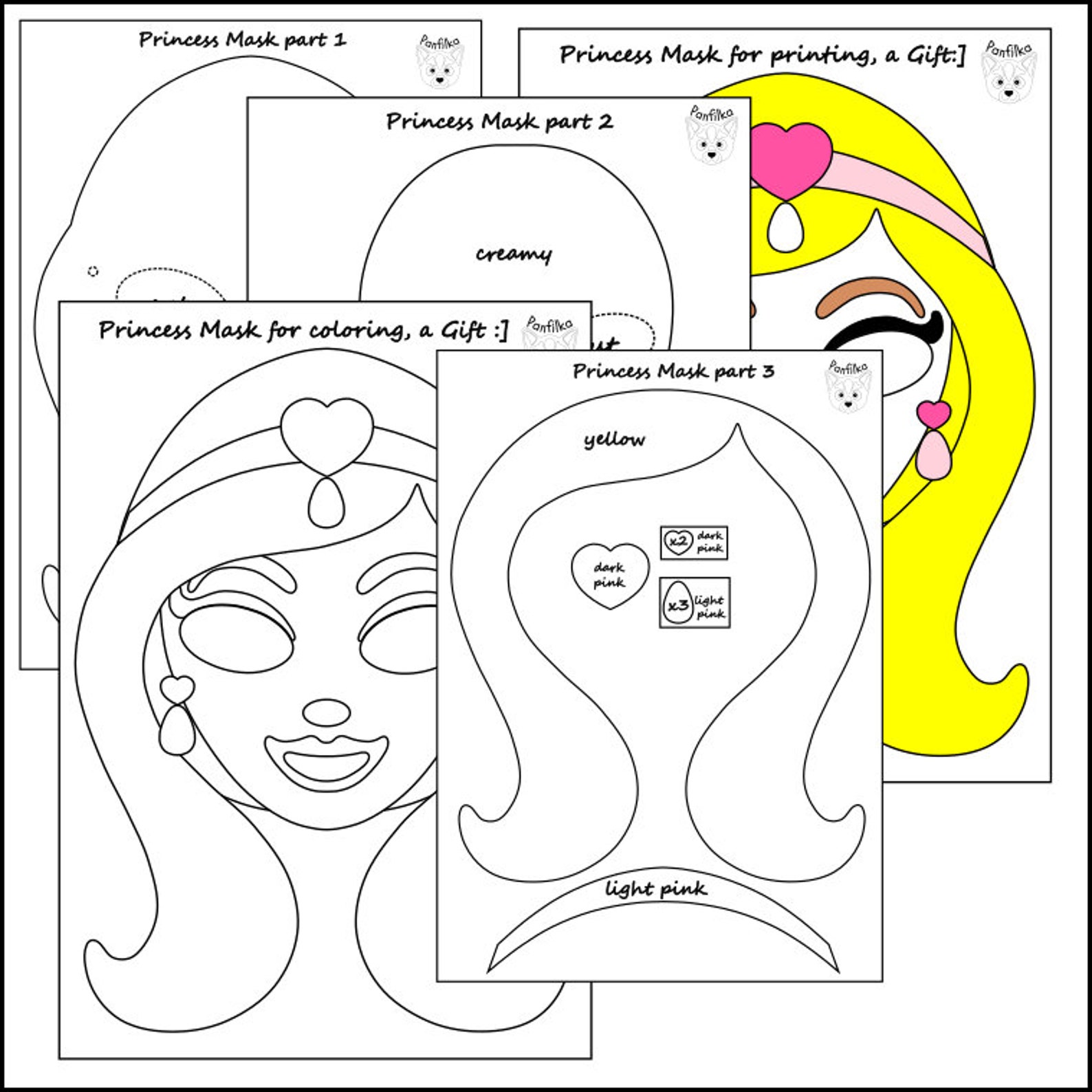 Princess Mask for Kids Pattern PDF &amp; Tutorial DIY Cute Mask - Etsy