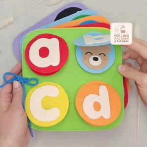 Libro tranquillo con alfabeto in formato PDF e modello SVG – Libro didattico in feltro con abbinamenti e colori di animali
