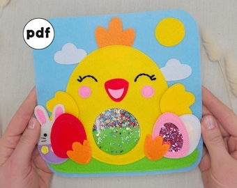 Modello PDF per libro tranquillo di Pasqua, tutorial per pagina di libro attivo in feltro per bambini