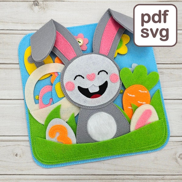 Bunny Quiet Book Pattern, Cute Animal Felt Sewing PDF & SVG Template for Toddler, DIY Sensory Book Pattern with Rabbit for Kids.