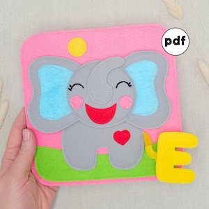 PDF-patroon olifant rustige boekpagina – Montessori ABC-viltactiviteit (digitale download)