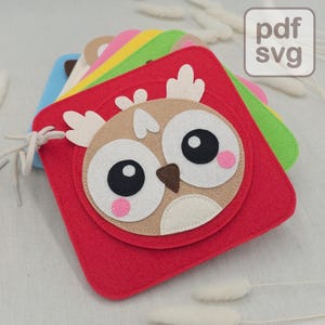Modello per libro tranquillo con animali della foresta, modello per libro sensoriale in feltro per cucito per bambini piccoli, modello per libro in feltro in PDF e SVG.