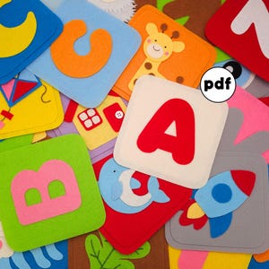 Patrón PDF de tarjetas del alfabeto de fieltro: ABC Montessori, sin costura