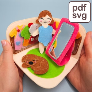 Wardrobe & Dress Up Doll Quiet Book Pattern PDF and SVG, Felt Quiet Book Pattern with Set of Clothes, 3D Dollhouse Pattern.