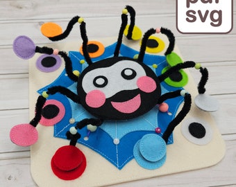 Spider Quiet Book Pattern, Felt Sewing PDF & SVG Pattern, DIY Sensory Book Template for Toddler.