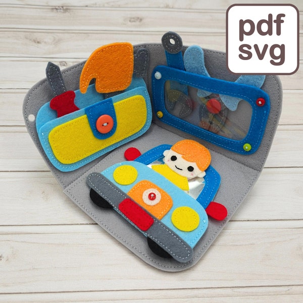 Garage Quiet book Pattern, 3D Felt Dollhouse Sewing Template with Tools and a Car, Quiet Book PDF & SVG Pattern.