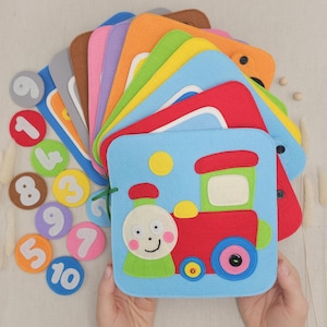 Modèle de livre silencieux Train sensoriel : activité Montessori en feutre (PDF et SVG)