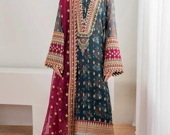 Baroque 3pc formal wedding dress Pakistani Indian Punjabi Bangladeshi designer wear suit shalwar kameez