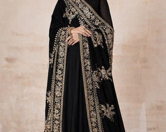 3pc Baroque original Embroidered Velvet Shawl and chiffon frock dress Pakistani Punjabi Indian Bangladeshi desi Designer Dress