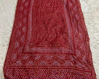 Elegant  Red Chunri Chiffon Dupatta with Gotta Lace, Sitara & Bead Work